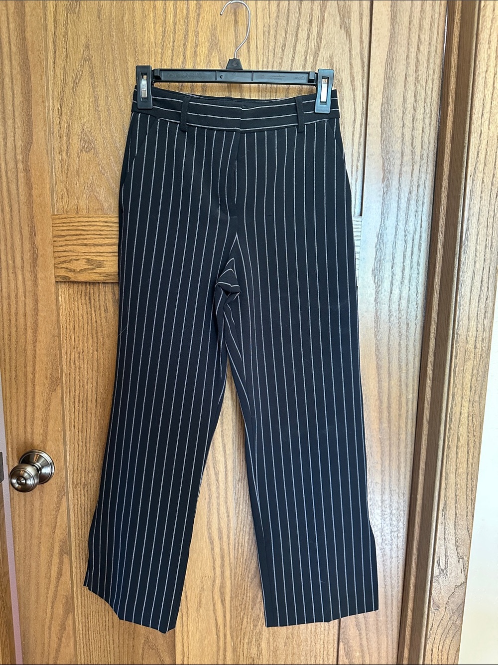Express Pinstripe High Rise Straight Ankle Pants Black White Stretch Size 00R